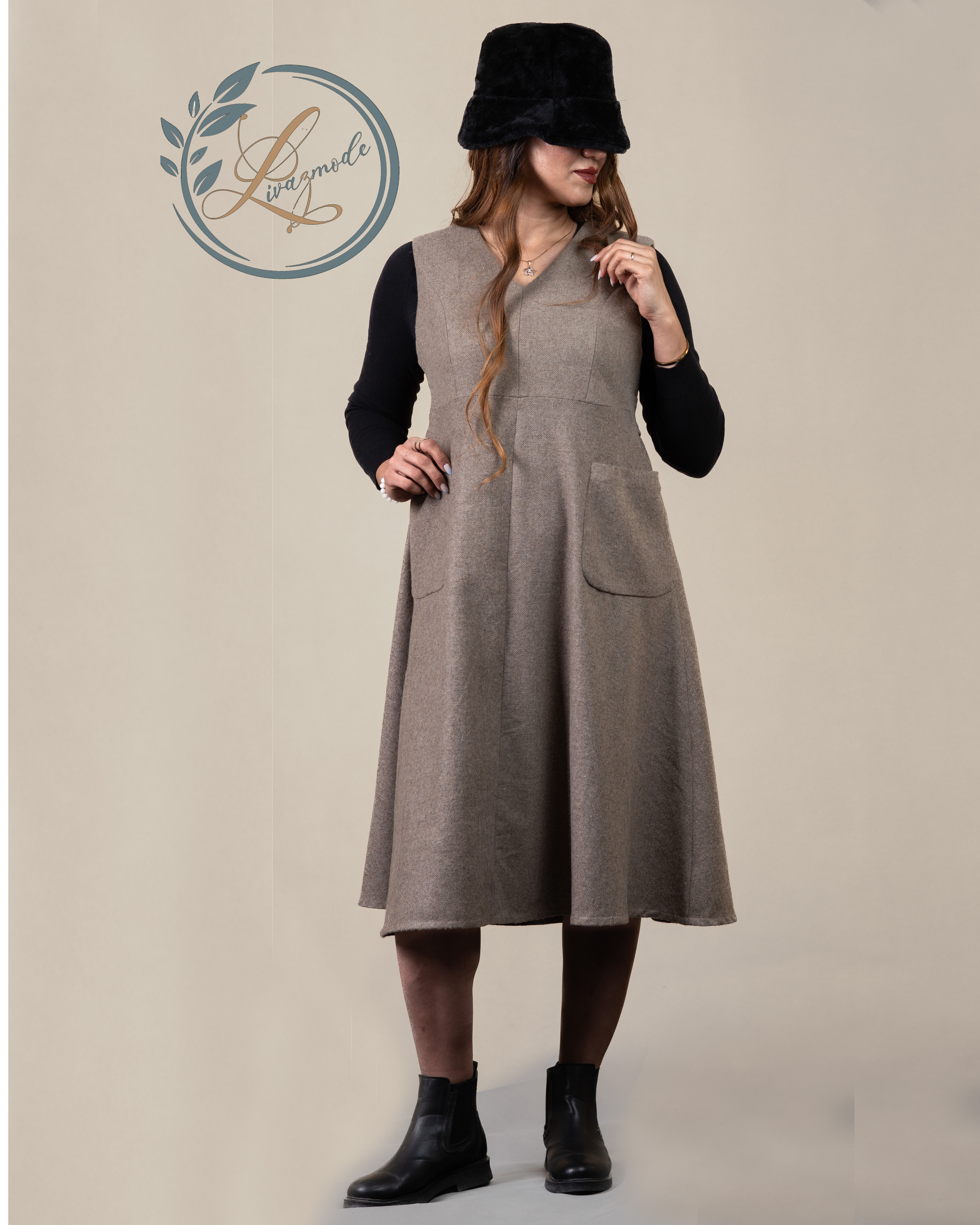 سارافون کرم شکلاتی کشمیر جناغی آستردار