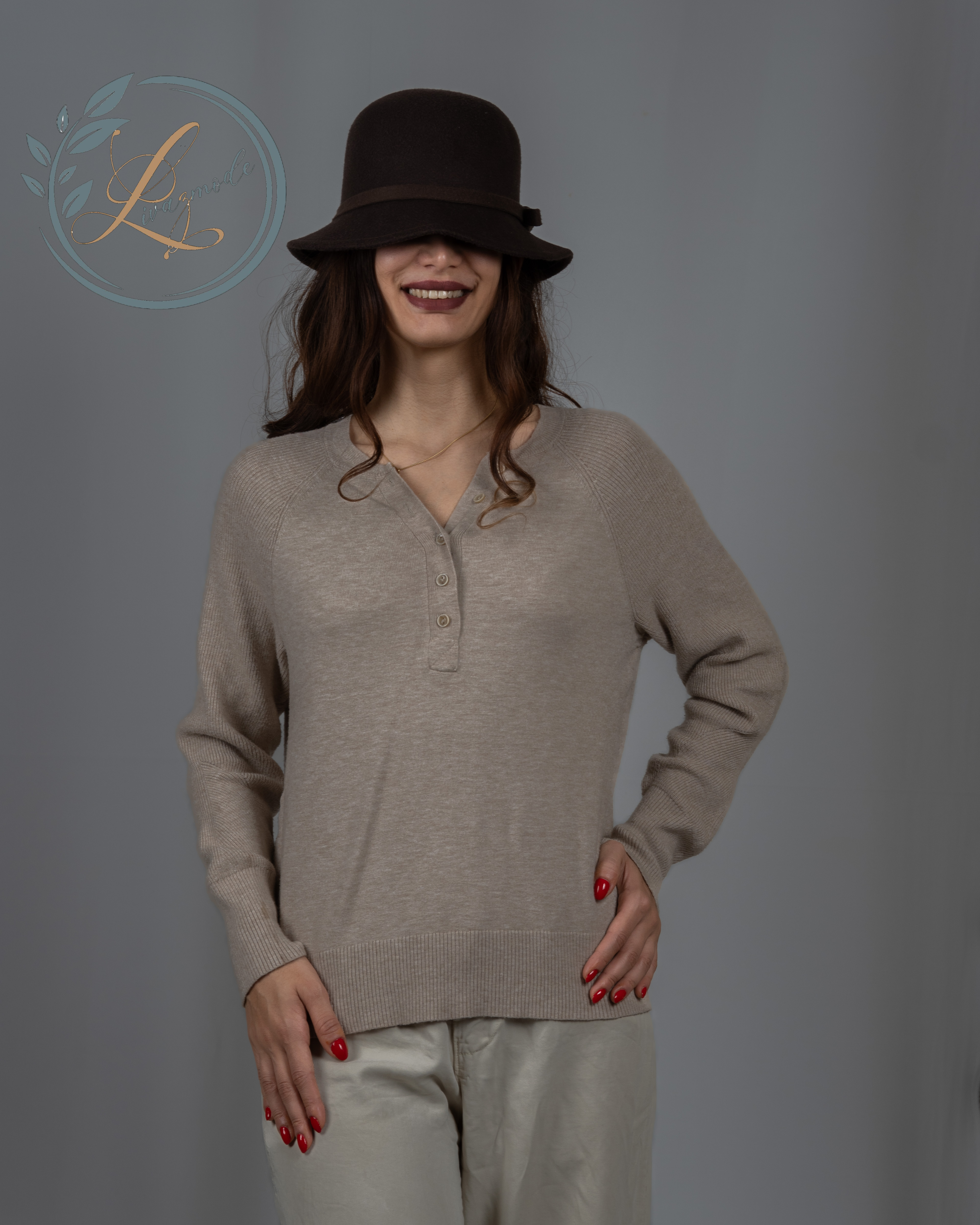 گپ کرم جلو دکمه دار آستین بلند